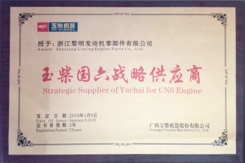 廣西玉柴機器股份有限公司“玉柴國六戰(zhàn)略供應(yīng)商” (2018)