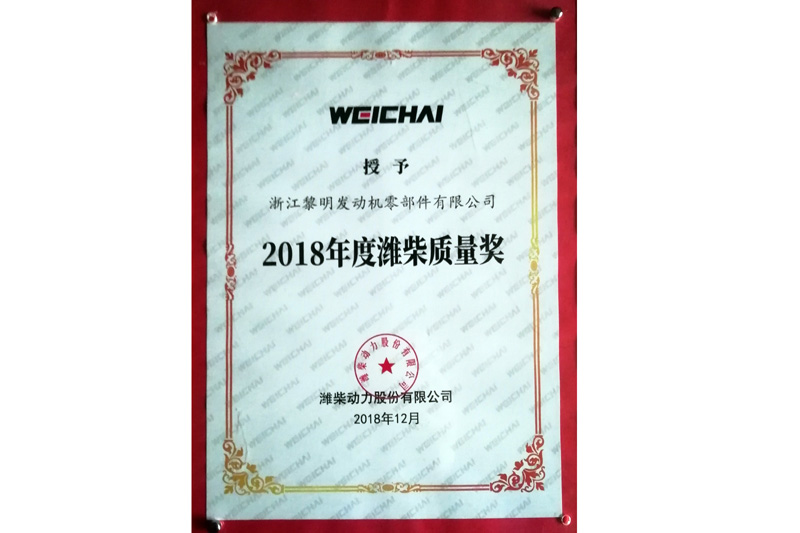 濰柴動力股份有限公司“2018年度濰柴質(zhì)量獎”