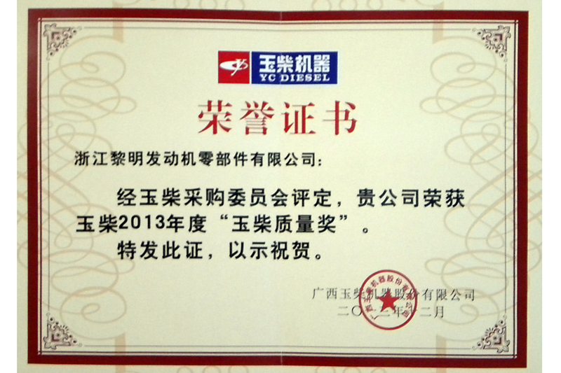 2013年度玉柴質量獎
